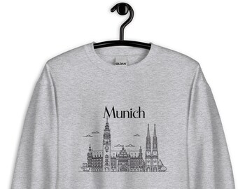 Munich, Bavaria sweatshirt with a drawn city motif and the word "Munich" - souvenir, memento, gift idea for him/her