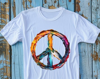 Hippie Vintage T-Shirt, cooles Reggae Goa Sommer Shirt, Peace Zeichen, Geschenk für sie, weißes Print Tee Shirt, Geburtstags Überraschung