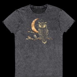 Vintage T-Shirt Retro Owl Shirt 90s Graphic T-Shirt Mineral Wash Unisex Cool T-Shirt Gift Funny Shirt Meme Shirt Moon Owl Motif