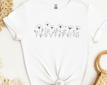 Wildblumen TShirt Floral Tshirt Blumen Tshirt Geschenk für Mama Valentinstag Geschenk für Freundin Wildblumen Shirt für Frauen Boho Tshirt