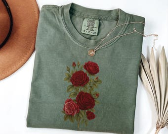 Red Roses Shirt Comfort Colors Tshirt Floral Shirt Flower Shirt Flower dress Oversized Shirt Retro Graphic Tee Flower Tshirt Gift for her