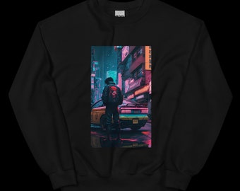 Sudadera con motivo de estilo urbano japonés Cyberpunk Neo Tokyo futurista Neon Noir Darksynth