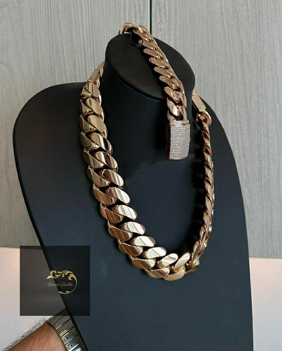1KILO Handmade 28mm 24 Miami Cuban Link Chain Heavy Solid 925 Sterling Silver 14K Rose Gold Plated Chain For Men And Women Hiphop Chain