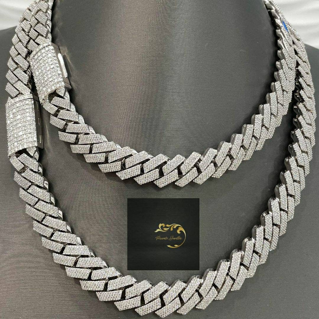 VVS Moissanite Diamond Miami Cuban Link Chain, 20mm Iced Out Hip Hop Jewelry, Three Tones Gold Plated Chains White Gold / 20inches by Pearde Design