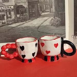 Espresso Cup set for Couples - 2 pieces Handmade Ceramic cute mug - Heart Pattern