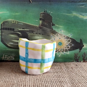 Pastel Colored Handmade Ceramic Cup - Yellow, Blue, Green Striped Soft Aesthetic Mug