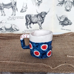 Polka dot Cup - Handmade mugs ceramic  - Blue mug - Unique Design - Cute coffee mug, espresso cup, Gift For him