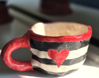 Heart To Heart Mug - Handmade ceramic  Coffee mug heart - Gift For Her - Ceramic teacup - Clay