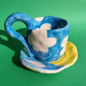 Cloudy Mug / Handmade Mug Ceramics / Cute Pottery / Watercolor Mug / Tea Cup Set /  Unique gift, Coffee lover Gift