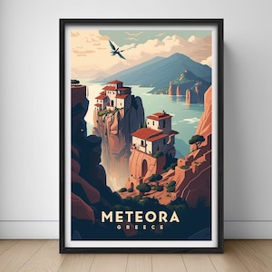 Meteora Greece Travel Poster,Meteora Wall Art Print,Greece Painting,Meteora Greece Travel Art Poster,Printable Greece Wall Art Home Decor