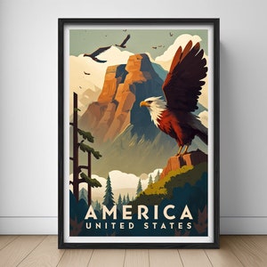 United States of America Travel Poster,USA Eagle Wall Art Print,America Eagle Painting Illustration,Printable America Watercolor Home Decor