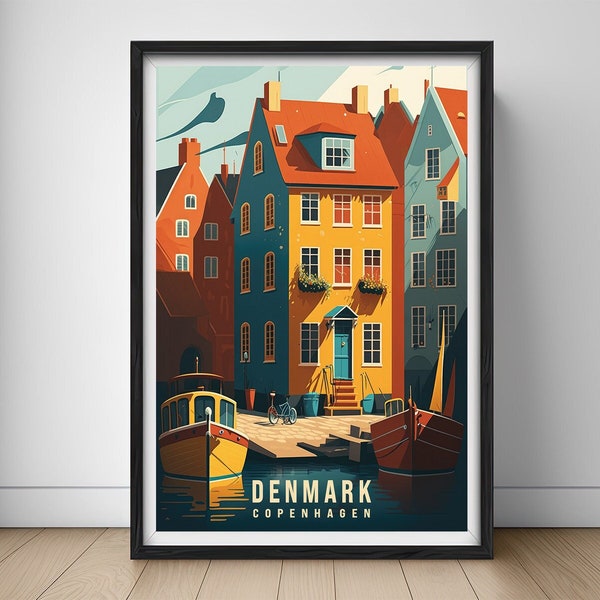 Denmark Copenhagen Travel Poster,Denmark Copenhagen Wall Art Print,Denmark Copenhagen Painting Illustration,Printable Denmark Watercolor Art