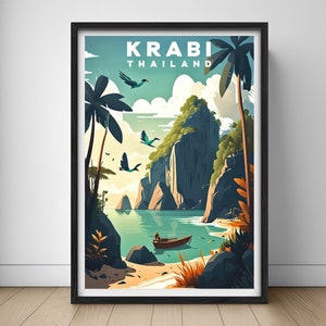 Krabi Reise Poster,Krabi Druck,Krabi Wand Kunst Druck,Krabi Thailand,Krabi Malerei,Krabi Illustration,Krabi Aquarell,Krabi Wohnkultur Kunst