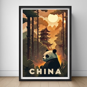 Cartaz de viagem da china, impressão da china, impressão de arte de parede da china, pôster de panda, pintura da china, ilustração da china, aquarela de pequim da china, decoração de casa