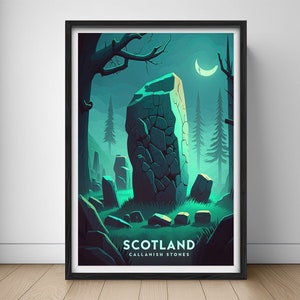 Scotland Travel Poster,Callanish Stones Wall Art Print,Callanish Standing Stones Painting,Scottish Highlands,Printable Scotland Art Decor