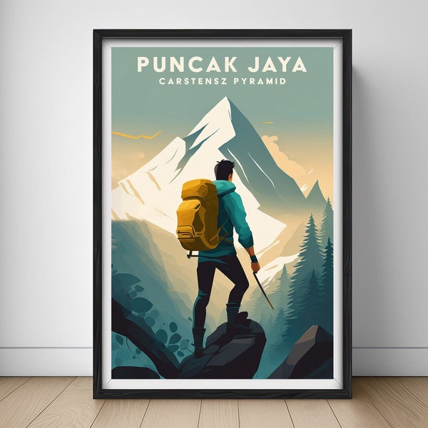 Pancak Jaya Mountain Travel Poster,Mount Pancak Jaya Wall Art Print,Carstensz Pyramid Painting Illustration,Printable Pancak Jaya Watercolor