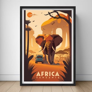 Afrika Tansania Reiseplakat, Tansania Wand-Kunst-Druck, Afrika Malerei, Tansania Afrika Illustration, druckbare Afrika Aquarell Wohnkultur