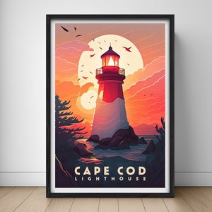 Cape Cod Massachusetts Travel Poster,Cape Cod Wall Art Print,Massachusetts,Cape Cod Painting Illustration,Printable Massachusetts,Home Decor
