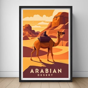 Cartel de viaje del desierto árabe, impresión de arte de la pared del desierto árabe, ilustración de pintura del desierto árabe, decoración de acuarela del desierto árabe imprimible