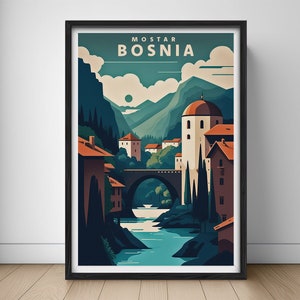 Mostar Bosnien Reiseplakat, Mostar Bosnien Wand Kunst Druck, Mostar Bosnien Malerei Illustration, Druckbare Mostar Bosnien Aquarell Wohnkultur