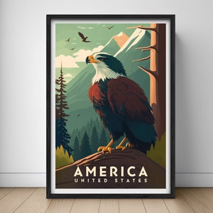 United States of America Travel Poster,America Wall Art Print,America Painting Illustration,Printable American Eagle Watercolor Home Decor