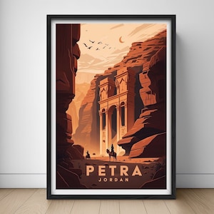 Póster de viaje a Petra por la UNESCO, impresión de arte mural de Petra por la UNESCO, pintura de Petra, póster de arte de viaje a Petra por la UNESCO, decoración de pared minimalista de Petra para imprimir