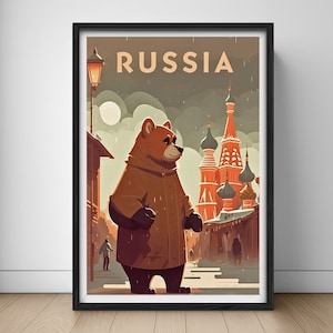 Russia Bear Travel Poster,Russia Bear Wall Art Print,Russian Bear Painting,Russia Illustration,Printable Russian Bear Watercolor Home Decor