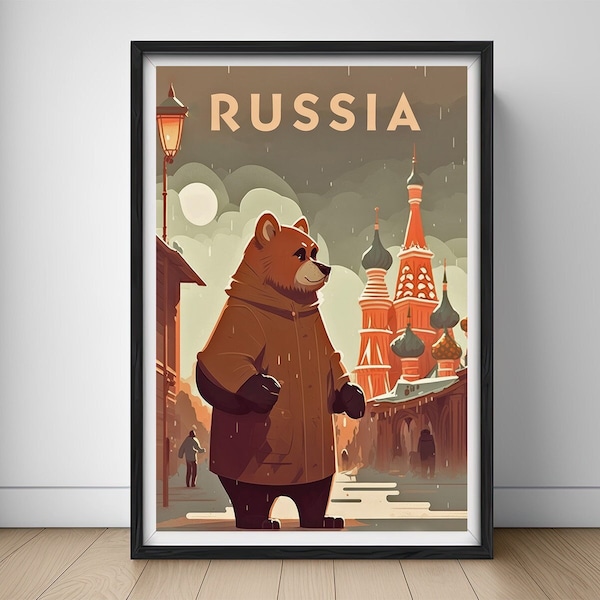 Affiche de voyage ours de la Russie, impression d'art mural ours de la Russie, peinture ours russe, Illustration de la Russie, décoration d'intérieur aquarelle ours russe imprimable