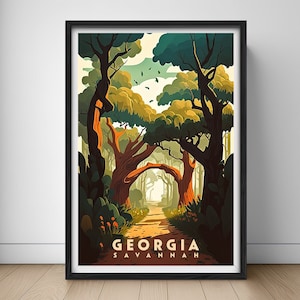 Georgia Savannah Travel Poster,Georgia Savannah Wall Art Print,Georgia Painting Illustration,Printable Savannah Georgia Watercolor Decor