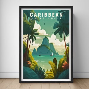 Saint Lucia Travel Poster,Saint Lucia Print,Saint Lucia Wall Art Print,Caribbean,Saint Lucia Painting Illustration,Saint Lucia Watercolor