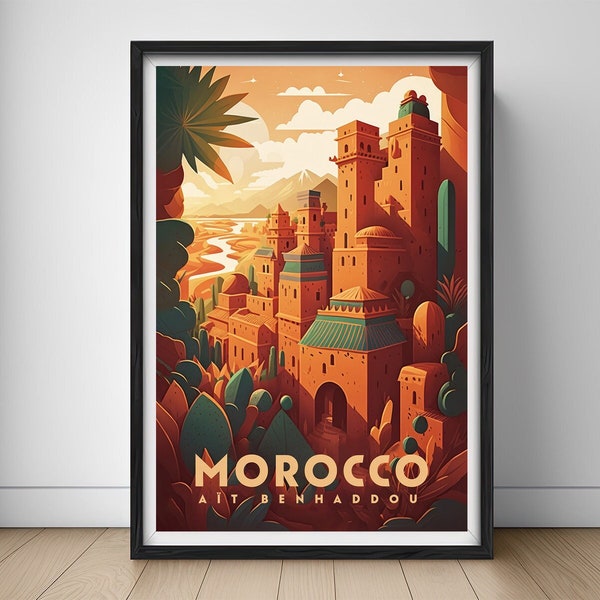 Affiche de voyage de Marrakech au Maroc, impression d’art mural de Marrakech au Maroc, peinture du Maroc, illustration du Maroc, aquarelle numérique de Marrakech au Maroc