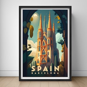 Spain Barcelona Travel Poster,Spain Barcelona Wall Art Print,Sagrada Familia Painting,Barcelona Illustration,Printable Spain Watercolor
