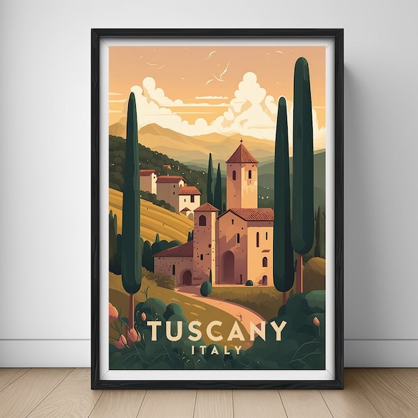 Tuscany Italy Travel Poster,Tuscany Italy Wall Art Print,Tuscany Italy Painting,Tuscany Illustration,Printable Tuscany Watercolor Home Decor