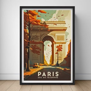 Cartaz de viagem do Arco do Triunfo de Paris, impressão de arte de parede do Arco do Triunfo da França, ilustração de pintura de Paris, França, arte em aquarela da França para impressão