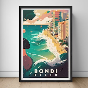 Bondi Beach Australien Reise Poster, Bondi Beach Wand Kunst Druck,Bondi Beach Gemälde Illustration, druckbare Bondi Beach Aquarell Wohnkultur