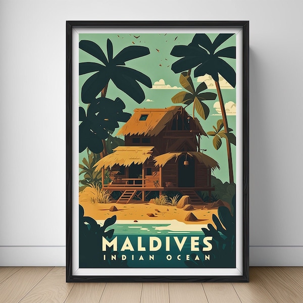 Maldives Travel Poster,Maldives Wall Art Print, Maldives Painting,Maldives Indian Ocean Illustration,Printable Maldives Watercolor Decor Art