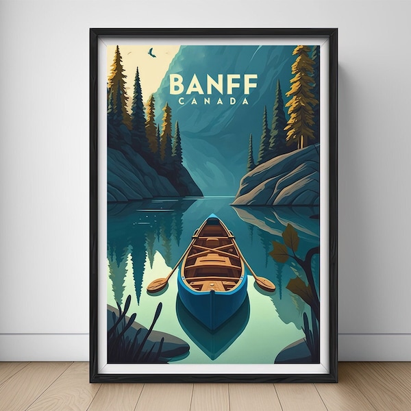 Affiche de voyage de Banff Canada, impression d’art mural du parc national Banff du Canada, illustration de peinture de Banff Canada, aquarelle imprimable de Banff Canada