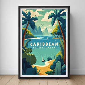 Saint Lucia Travel Poster,Saint Lucia Print,Saint Lucia Wall Art Print,Caribbean,Saint Lucia Painting Illustration,Saint Lucia Watercolor