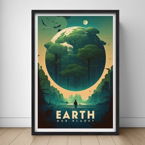 Cartaz de viagem do planeta Terra, impressão de arte de parede do planeta Terra, arte de ilustração de pintura do planeta Terra, decoração de casa em aquarela do planeta Terra para impressão
