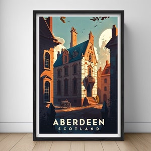 Affiche de voyage Aberdeen Ecosse, impression d&#39;art mural Aberdeen Ecosse, illustration de peinture Ecosse, décoration aquarelle Aberdeen imprimable