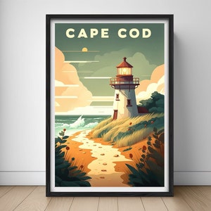 Cape Cod Massachusetts Travel Poster,Cape Cod Wall Art Print,Massachusetts,Cape Cod Painting Illustration,Printable Massachusetts,Home Decor