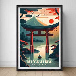 Miyajima Island Japan Travel Poster,Miyajima Island Japan Wall Art Print, Hiroshima Japan Painting Illustration,Printable Japan Watercolor