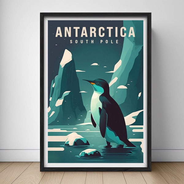 Cartel de viaje de la Antártida, impresión de arte de la pared de la Antártida, pintura de la Antártida, ilustración de la Antártida, decoración del hogar de la acuarela de la Antártida imprimible