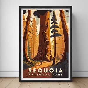 Sequoia National Park Travel Poster,Sequoia National Park Wall Art Print,Sequoia Painting Illustration,Printable Sequoia Watercolor Decor