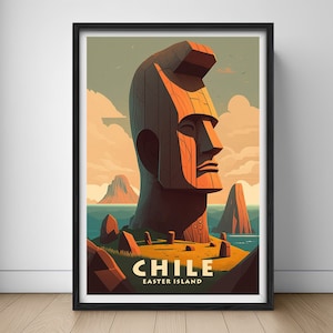 Chile Easter Island Travel Poster,Chile Easter Island Wall Art Print,Chile Easter Island Painting Illustration,Printable Chile Watercolor