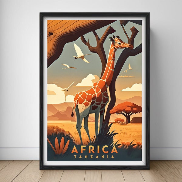 Afrika Tanzania reizen poster, Afrika Tanzania Wall Art Print, Afrika Tanzania schilderij illustratie, afdrukbare Afrika aquarel Home decor