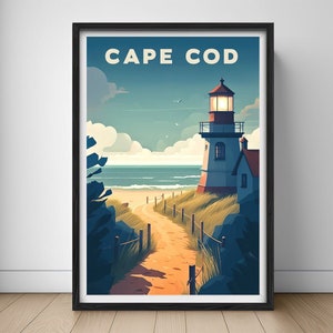 Massachusetts Cape Cod Travel Poster,Cape Cod Wall Art Print,Massachusetts,Cape Cod Painting Illustration,Printable Massachusetts,Home Decor