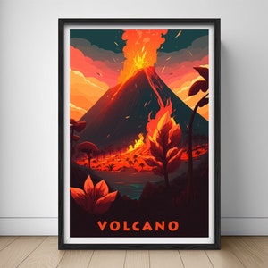 Volcano Travel Poster,Volcano Print,Volcano Wall Art Print,Volcano,Volcano Painting,Volcano Illustration,Volcano Watercolor,Home Decor Art