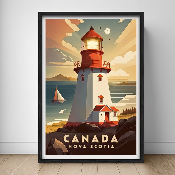 Affiche de voyage Canada Nouvelle-Écosse, impression d’art mural Canada Nouvelle-Écosse, peinture du Canada, illustration du Canada, art aquarelle de phare imprimable