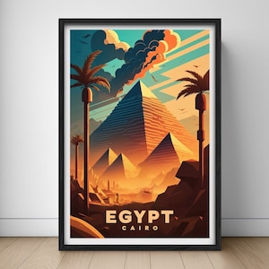 Cartel de viaje de El Cairo de Egipto, Impresión de arte de la pared de El Cairo de Egipto, Pintura de El Cairo de Egipto, Ilustración de El Cairo de Egipto, Decoración de acuarela imprimible de El Cairo de Egipto